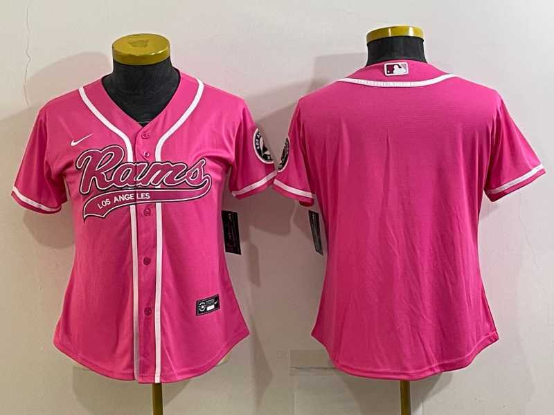 Womens Los Angeles Rams Blank Pink With Patch Cool Base Stitched Baseball Jersey->women nfl jersey->Women Jersey